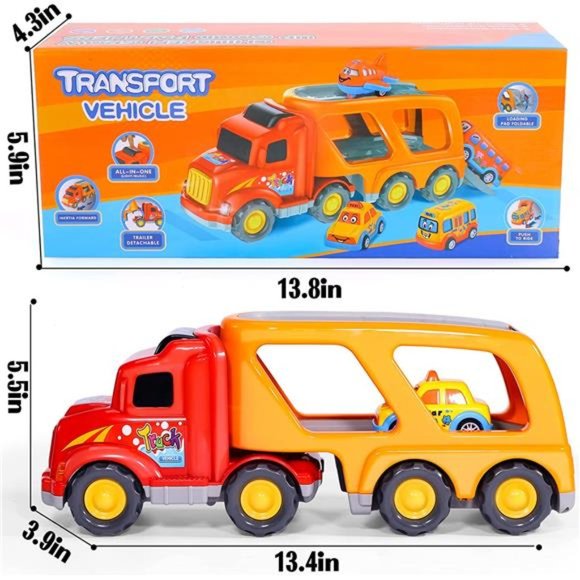 Carrier Toddler Trucks Vehicles Toys - 5 in 1 Car Toys for 1- 5 Year Old (RED) - Picture 4 of 6